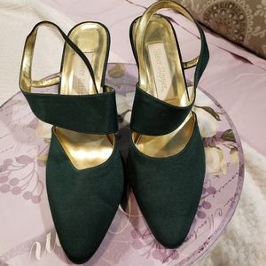 Silver Slipper dark green heels size 8